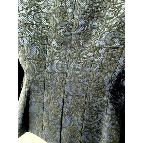 BCBGmaxazria Philipe Tuxedo Blazer Jacket Blue with Black Lace Satin Medium - Picture 10 of 14